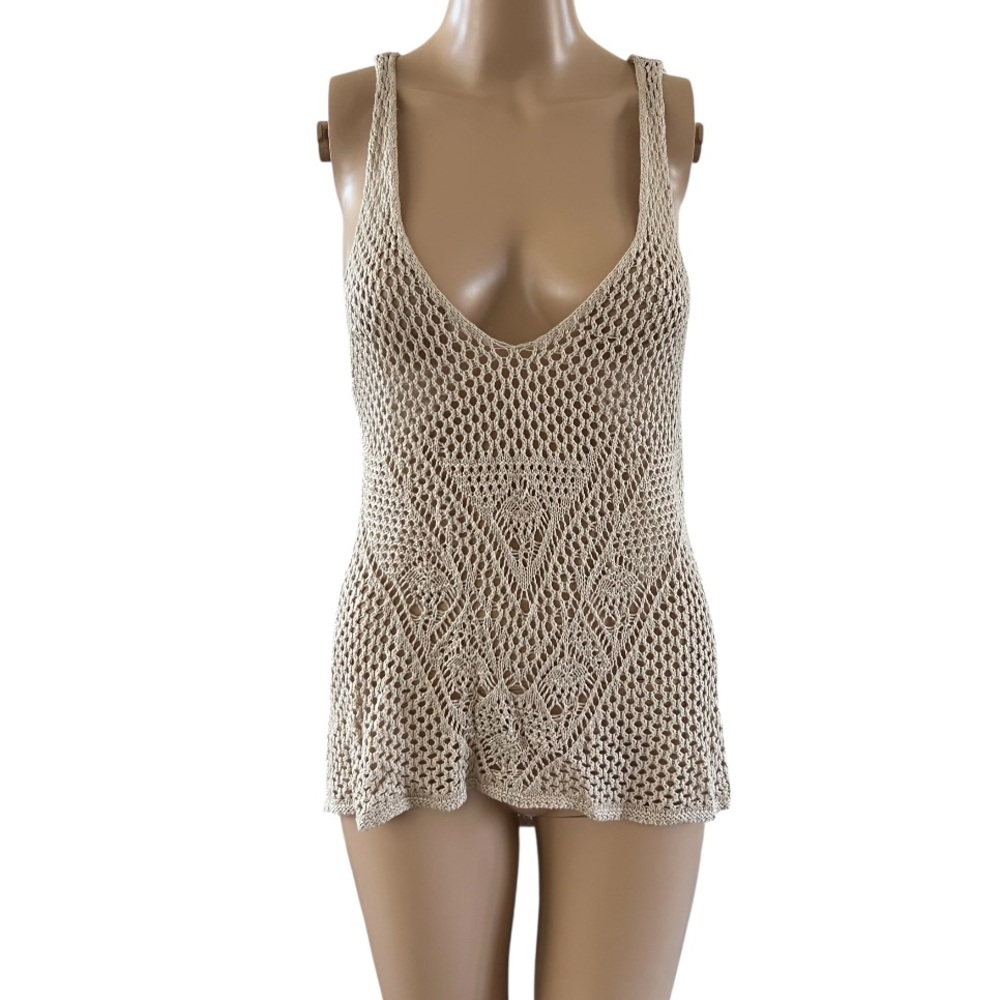 The Story Crochet Knit Tank Top in Beige